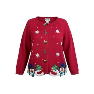 Heirloom Collectibles Red Snowman Embroidered Sweater